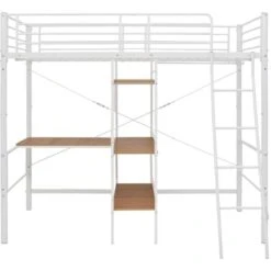 Bunk Bed With Table Frame White Metal 90x200 Cm VidaXL -Fatboy Sales Store 19869932 4