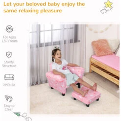 HOMCOM Kids Children Armchair Mini Sofa Wood Frame W/ Footrest Cute Cloud Star Pink -Fatboy Sales Store 20290020 5