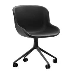 Normann Copenhagen Hyg Chair With 4 Wheels, Swivel, Black - Black Leather Ultra
