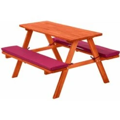 Kids Wooden Picnic Bench With Soft Cushions - Picnic Bench, Childrens Picnic Bench, Kids Picnic Bench - Red