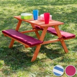 Kids Wooden Picnic Bench With Soft Cushions - Picnic Bench, Childrens Picnic Bench, Kids Picnic Bench - Red -Fatboy Sales Store 23574075 3