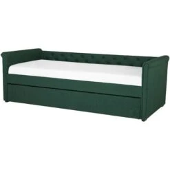Modern Fabric EU Small Single Trundle Bed Frame Buttoned 2ft6 Dark Green Libourne -Fatboy Sales Store 23985986 4