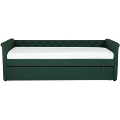 Modern Fabric EU Small Single Trundle Bed Frame Buttoned 2ft6 Dark Green Libourne -Fatboy Sales Store 23985986 5