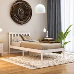 Milan 3ft Single Solid Pine Wood Bed Frame, Low Foot End, White-&-Pine, 190 X 90 Cm