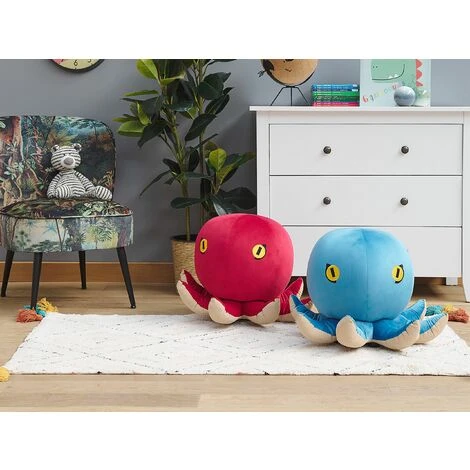Kids Sea Animal Stool Velvet Children's Pouffe Playroom Red Octopus 4 Kids Sea Animal Stool Velvet Children's Pouffe Playroom Red Octopus - Image 2