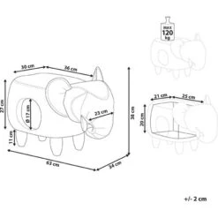 Kids Animal Stool Elephant Leather-Like With Storage Wooden Legs Grey Jumbo -Fatboy Sales Store 25262361 3