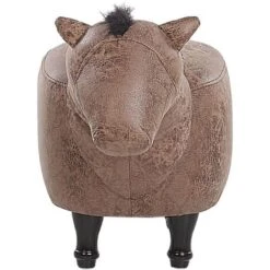 Kids Animal Stool Leather Look Fabric Pouffe Wooden Legs Playroom Brown Horse -Fatboy Sales Store 25262372 4