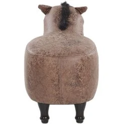Kids Animal Stool Leather Look Fabric Pouffe Wooden Legs Playroom Brown Horse -Fatboy Sales Store 25262372 5