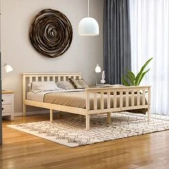 Milan 4ft6 Double Solid Pine Wood Bed Frame, High Foot End, Pine, 190 X 135 Cm