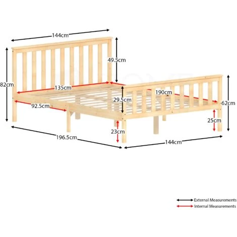 Milan 4ft6 Double Solid Pine Wood Bed Frame, High Foot End, Pine, 190 X 135 Cm 4 Milan 4ft6 Double Solid Pine Wood Bed Frame, High Foot End, Pine, 190 X 135 Cm - Image 2