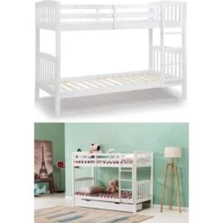 KOSY KOALA WHITE WOOD BUNK BED 3FT SINGLE HEAVY DUTY SPLIT INTO 2 SINGLE CHILDREN BEDS,SHAKER STYLE BUNKBED FOR KIDS CHILDREN -Fatboy Sales Store 26668470 2