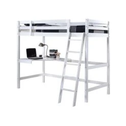Wooden Study 3FT Bunk Bed Frame With Desk In White - Frame Only