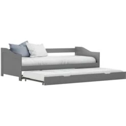 Pull-out Sofa Bed Frame Grey Pinewood 90x200 Cm