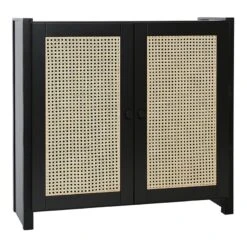 Lundia Classic Cabinet W/ Rattan Doors, 84 X 79 Cm, Black Lacquered