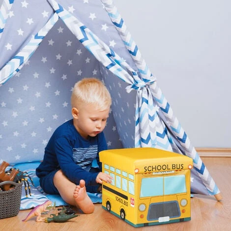 Relaxdays Folding Toy Box Of 32 X 48 X 32 Cm Toy Storage Ottoman Of Faux Leather With 37L With Removable Lid For Children, School Bus 5 Relaxdays Folding Toy Box Of 32 X 48 X 32 Cm Toy Storage Ottoman Of Faux Leather With 37L With Removable Lid For Children, School Bus - Image 3