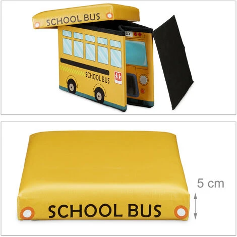 Relaxdays Folding Toy Box Of 32 X 48 X 32 Cm Toy Storage Ottoman Of Faux Leather With 37L With Removable Lid For Children, School Bus 7 Relaxdays Folding Toy Box Of 32 X 48 X 32 Cm Toy Storage Ottoman Of Faux Leather With 37L With Removable Lid For Children, School Bus - Image 5