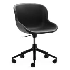 Normann Copenhagen Hyg Chair With 5 Wheels, Swivel, Black - Black Leather Ultra