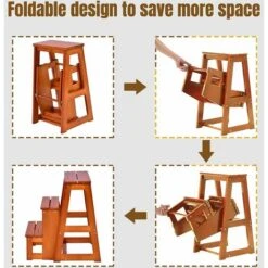 COSTWAY 3 Tier Step Stool For Kids & Adults, Wooden Folding Stepladder Foot Stools Flower Shelf Shoe Bench Hold Up To 150kg (Brown) -Fatboy Sales Store 32247772 3