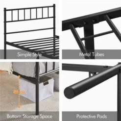 Yaheetech 3ft Single Metal Bed Frame With Headboard And Footboard, 90x190cm, Solid Slatted Base, Black -Fatboy Sales Store 32347880 3