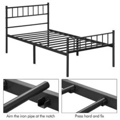 Yaheetech 3ft Single Metal Bed Frame With Headboard And Footboard, 90x190cm, Solid Slatted Base, Black -Fatboy Sales Store 32347880 4