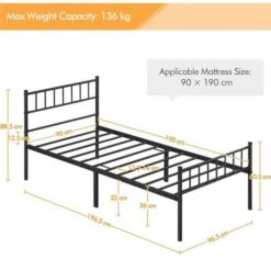 Yaheetech 3ft Single Metal Bed Frame With Headboard And Footboard, 90x190cm, Solid Slatted Base, Black -Fatboy Sales Store 32347880 5