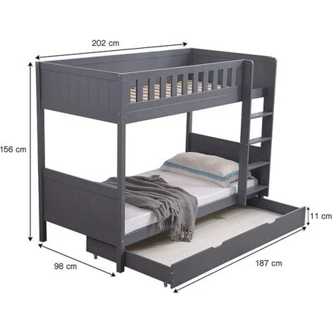 Panana Wooden Bunk Bed With Large Storage Drawer, Available In Grey And White - White Frame 6 Panana Wooden Bunk Bed With Large Storage Drawer, Available In Grey And White - White Frame - Image 4