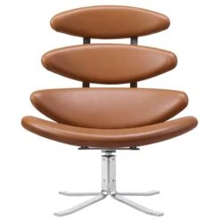 Fredericia Corona Chair, Brushed Chrome - Cognac Leather