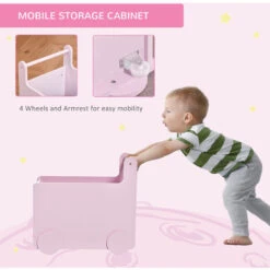 HOMCOM Kids Toys Storage Cabinet Removeable Rolling Baskets On Wheels, Pink -Fatboy Sales Store 36045872 5