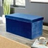 Large Folding Ottoman Navy Blue Velvet Fabric Chest Solid Storage Space Saving -Fatboy Sales Store 36857522 1