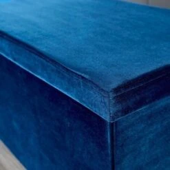 Large Folding Ottoman Navy Blue Velvet Fabric Chest Solid Storage Space Saving -Fatboy Sales Store 36857522 3