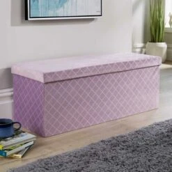 Extra Large Folding Ottoman Lilac Flat Velvet Diamond Pattern Fabric Storage -Fatboy Sales Store 36857671 3