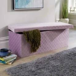 Extra Large Folding Ottoman Lilac Flat Velvet Diamond Pattern Fabric Storage -Fatboy Sales Store 36857671 4