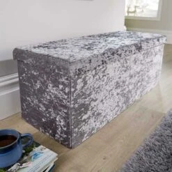 Extra Large Folding Ottoman Grey Ice Velvet Fabric Chest Storage Space Saving -Fatboy Sales Store 36857680 3