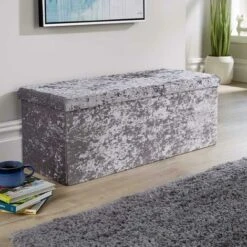 Extra Large Folding Ottoman Grey Ice Velvet Fabric Chest Storage Space Saving -Fatboy Sales Store 36857680 4