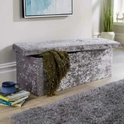 Extra Large Folding Ottoman Grey Ice Velvet Fabric Chest Storage Space Saving -Fatboy Sales Store 36857680 5