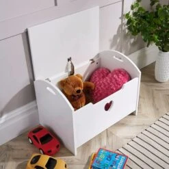 Zoe White Painted Wooden Storage Ottoman Bench Toy Cabinet Trunk Front Heart Cut-Out -Fatboy Sales Store 36857727 3