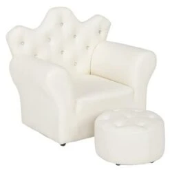 Kids Children Sofa Seat Armchair Lounger Couch Furniture With Footstool - White
