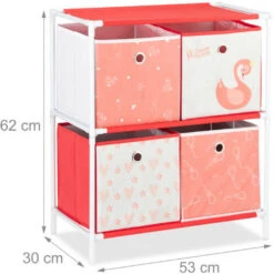 Relaxdays Children’s Shelf With 4 Boxes, Toy Storage Stand For Girls, Cute Swan Design, Nursery Organiser, White/Red -Fatboy Sales Store 41003346 4