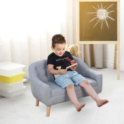 HOMCOM 2 Seater Toddler Chair Kids Mini Sofa Armchair Seating Chair Wood Frame Grey -Fatboy Sales Store 42767371 3