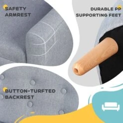 HOMCOM 2 Seater Toddler Chair Kids Mini Sofa Armchair Seating Chair Wood Frame Grey -Fatboy Sales Store 42767371 4