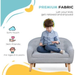 HOMCOM 2 Seater Toddler Chair Kids Mini Sofa Armchair Seating Chair Wood Frame Grey -Fatboy Sales Store 42767371 5