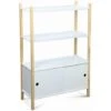 Children's Bookcase With 3 Shelves, Two Sliding Doors, 70x30x106.5cm - Tobias - Natural Pine, Painted White -Fatboy Sales Store 45404832 1