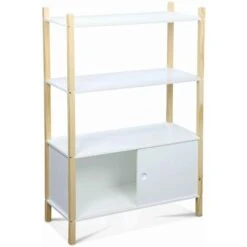 Children's Bookcase With 3 Shelves, Two Sliding Doors, 70x30x106.5cm - Tobias - Natural Pine, Painted White -Fatboy Sales Store 45404832 4