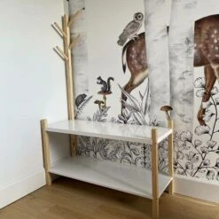Children's Shoe And Coat Organiser, 2 Shelves And A Coat Stand With 4 Hooks, 80x30x120cm - Tobias - Natural Pine, Painted White -Fatboy Sales Store 45404852 5