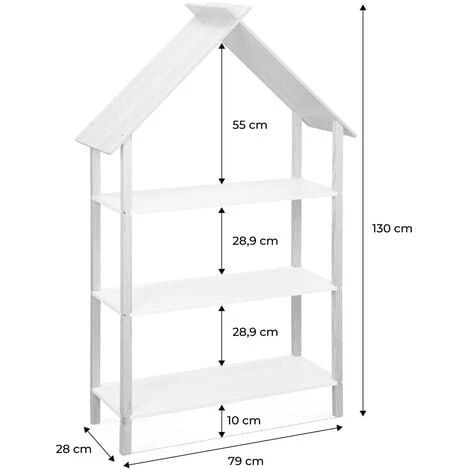 Children's Bookcase, 3 Shelves And Roof - 79x28x130cm - Tobias - Natural Pine, White 6 Children's Bookcase, 3 Shelves And Roof - 79x28x130cm - Tobias - Natural Pine, White - Image 4