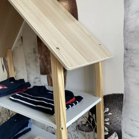 Children's Bookcase, 3 Shelves And Roof - 79x28x130cm - Tobias - Natural Pine, White 7 Children's Bookcase, 3 Shelves And Roof - 79x28x130cm - Tobias - Natural Pine, White - Image 5
