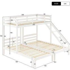 Bunk Bed Triple Sleeper With Side Ladder For Children And Teens, 90x190cm,90x200cm, White -Fatboy Sales Store 50393634 5