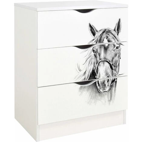 White Chest Of Drawers - ROMA - Horse 3 White Chest Of Drawers - ROMA - Horse
