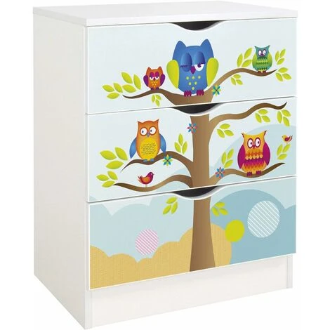 White Chest Of Drawers - ROMA -Owls 3 White Chest Of Drawers - ROMA -Owls