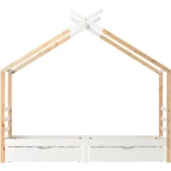 3 FT Single Bed Frame Kid House Bed With Storage Two Drawers Tree House Solid Pine Wood 90x190 Cm White And Natural -Fatboy Sales Store 51244929 4